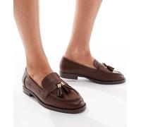 London Rebel Wide Fit - Amelia - Mocassini college a pianta larga marroni con nappe-Marrone 36