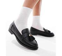 London Rebel Wide Fit - Amelia - Mocassini college a pianta larga neri con nappe-Nero 36