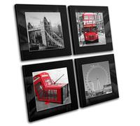 London Red Bus Phonebox Flag City MULTI TELA parete arte foto stampa