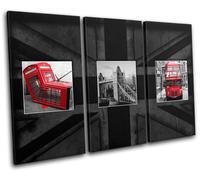 London Red Bus Phonebox Flag City TREBLE TELA parete arte foto stampa
