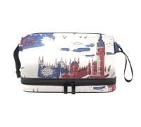 London Street, borsa per cosmetici a doppio strato con motivo Big Ben Doodles, per donne e ragazze, borsa da viaggio per trucchi, pratica borsa organizer con scomparto per pennelli, Multi, 27x15x14
