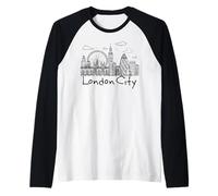 London Tee Shirts, I Love London, London Skyline Landmarks Maglia con Maniche Raglan