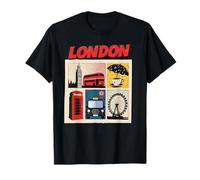 Londra City England Icons Big Tower Red Bus Taxi Souvenir Maglietta