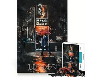 Londra di notte,acquerello,puzzle per adolescenti,1000 pezzi,gioco di memoria,incastro perfetto,nessun pezzo si stacca,ideale da portare in viaggio,gioco per allenare la mente,regalo (38x52cm)