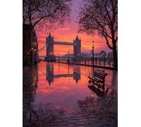 Londra Dipingere con i Numeri Adulti, Vista Stradale Paint by Numbers Kit, Fai Da Te Dipingere con i Numeri con Pennelli e Vernice Acrilica, Passatempo per Adulti, Decorazioni Autunnali 30x40cm T-3178