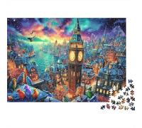 Londra fantasy - Carta spessa e resistente - Big Ben a Londra di notte con palloni - Puzzle - Per principianti - Regalo per bambini - 38x26cm/1000 pezzi