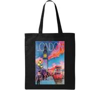 Londra Inghilterra Big Ben Red Bus Stile Retrò Poster Naturale Cotone Ecologico Tote Bag Nero, Nero, Taglia Unica, Nero, One size