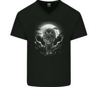 Lone Wolf In The Moonlight Uomo V-Neck Cotton T-Shirt