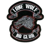 Lone Wolf, No Club, Patch Rayonne Iron-On / Saw-On - 33 Cm x 38 Cm, Eccezionale