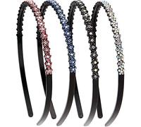 LONEEDY 4 Pack Fashion Rhinestone and Crystal Hard Headbands, Non-slip Teeth Hairband for Women