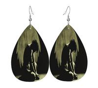 Lonely Silhouette - Orecchini da donna in pelle a goccia, leggeri in PVC, ganci in argento 925, stampe su entrambi i lati, regalo ipoallergenico