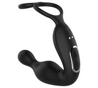 Lonely - vibratore prostatico rotante con testina e anello fallico (nero)
