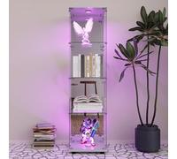 LONELYO Vetrina in vetro temperato 4 ripiani con specchio e illuminazione a LED - mobile moderno per soggiorno, camera da letto e ufficio, 164 cm x 42,5 cm x 36,5 cm (bianco)