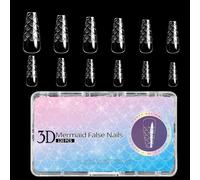 Long Almond Press Nails, Mermaid False Nails, Tight Fit Nail Decorations for Parties, Shopping, Dating, Work, and Daily Life,Mermaid False Nails, Long Almond Press Nails