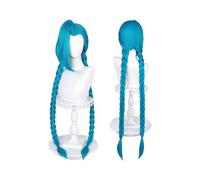 Long Blue Braided Compatible with Jinx Cosplay with Bangs Anime Game Hair with Braids Pigtails Compatible with Women Girls Include Cap (43