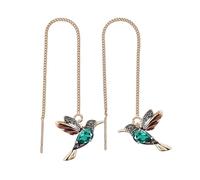 Long Chain Drop Earrings - 10x1.1cm/3.94x0.43 Inches Symbol Hummingbird Earings | Durable Light Weight Pull Through Threader Earrings