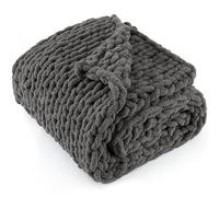 LONG CREATE Coperta a maglia grossa, 127 x 152 cm, 100% fatta a mano con morbido filato di ciniglia, 2 kg di spessore, grande coperta lavorata a maglia con nodo in corda per divano, letto, decorazione