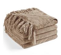 LONG CREATE Coperta in ciniglia 127 x 152,4 cm, morbida e calda, con frange e nappe, per letto, divano e sedia, leggera e decorativa, in stile bohémien, idea regalo, colore: tortora