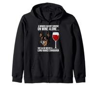 Long Haired Chihuahua Wine Lover Gift for Her Felpa con Cappuccio