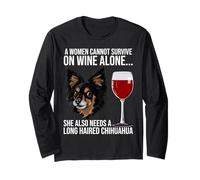 Long Haired Chihuahua Wine Lover Gift for Her Maglia a Manica