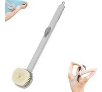 Long Handle Bath Massage Cleaning Brush, 2024 New Detachable Body Brush Back Scrubber, One-Touch Foam Bath Shower Brush Built-In Shower Gel Reservoir (Gray)
