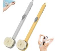 Long Handle Bath Massage Cleaning Brush, 2024 New Detachable Body Brush Back Scrubber, One-Touch Foam Bath Shower Brush Built-In Shower Gel Reservoir (Gray+Yellow)