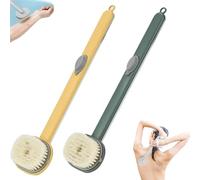 Long Handle Bath Massage Cleaning Brush, 2024 New Detachable Body Brush Back Scrubber, One-Touch Foam Bath Shower Brush Built-In Shower Gel Reservoir (Yellow+Green)
