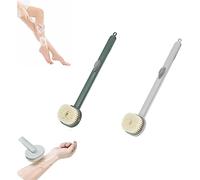 Long Handle Liquid Bath Brush, Back Scrubber For Shower, Natural Bristle Body Brush Exfoliator,Handle Can Fill Body Washwith Shower Gel Storage Groove (Green+Gray)