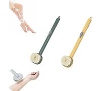 Long Handle Liquid Bath Brush, Back Scrubber For Shower, Natural Bristle Body Brush Exfoliator,Handle Can Fill Body Washwith Shower Gel Storage Groove (Green+Yellow)