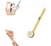 Long Handle Liquid Bath Brush, Back Scrubber For Shower, Natural Bristle Body Brush Exfoliator,Handle Can Fill Body Washwith Shower Gel Storage Groove (Yellow)