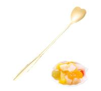 Long Handled Spoon | Golden Stainless Steel Flower Shape Spoon - Rose Pattern Design Cutlery Supplies for Tea, Coffee, Honey, Salad, Beverage, and Dessert