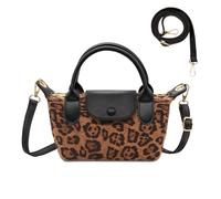 Long Keeper Borsa a Spalla Piccola Donna Borsetta Tracolla in Nylon Moda Borse a Mano e a Spalla Morbida Tracolla Porta Cellulare per Donna Adolescente (Leopardo (Manico Nero))