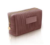 Long Keeper Borsa cosmetica in velluto da donna trapuntata borsa per il trucco da viaggio per la cura della pelle sacchetto per il trucco grande astuccio organizer per articoli da, Rosa scuro, Alla
