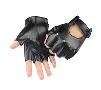 Long Keeper Guanti Pelle Senza Dita per Uomo Donna, Guanti da Guida Moto in Pelle Mezze Dita Sfoderati Neri Guanti Mezze Dita Punk Costume Cosplay