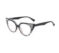 Long Keeper Occhiali Anti Luce Blu per Donne Occhiali Computer Luce Blu Blocco Occhi di Gatto Occhiali Cateye Strass Anti Fatica per PC TV Tablet (Leopard Nero)