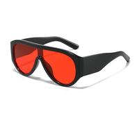 Long Keeper Occhiali da Sole Pilota Oversize per Donna Uomo Occhiali da Sole Anni '70 Retrò Quadrati Occhiali Grandi Montatura Flat Top Trendy UV400 (Nero Rosso)