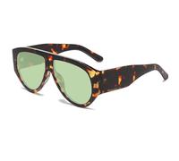 Long Keeper Occhiali da Sole Pilota Oversize per Donna Uomo Occhiali da Sole Anni '70 Retrò Quadrati Occhiali Grandi Montatura Flat Top Trendy UV400 (Leopardo Verde)