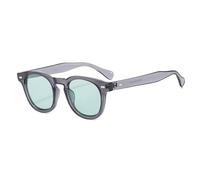 Long Keeper Occhiali da Sole Rotondi da Uomo Donna Occhiali da Sole Retro Rotondo Piccoli Occhiali Tondi Vintage UV400 Protezione, 44mm (Montatura Grigio Trasparente - Lente Verde)