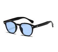 Long Keeper Occhiali da Sole Rotondi da Uomo Donna Occhiali Vintage Rotondi Piccoli Occhiali Johnny Depp Stile Unisex Lenti Ovale Tondi UV400 Protezione (Nero, Blu)