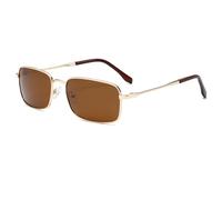 Long Keeper Polarizzati Occhiali da Sole Piazza Retro Occhiali da Sole Rettangolo Guida per Uomo Leggero Occhiali Piccolo di Metallo per Spiaggia Trekking i Viaggi (Oro Marrone)