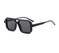 Long Keeper Rétro Pilota Occhiali da sole Donna Uomo 70 s Piatto Pilota Occhiali da sole Vintage Quadrato Doppio Ponte Occhiali da sole UV400 Protezione (Luminoso Nero Grigio)