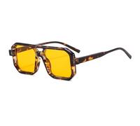Long Keeper Rétro Pilota Occhiali da Sole Donna Uomo 70s Piatto Vintage Quadrato Doppio Ponte UV400 Protezione (Leopardo Arancione)