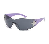 Long Keeper Wrap Around Occhiali da Sole da Donna Uomo, Occhiali Senza Montatura Moda Occhiali da Sole Y2k con Stella Oversize Lenti UV400