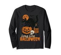 Long Live Halloween Funny Pumpkin Black Cat Men Women Maglia a Manica