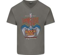 Long Live Rock N Rotolo Heavy Metal Chitarra Uomo Scollo A V Cotone T-Shirt