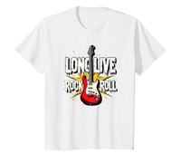 Long Live Rock & Roll - Chitarra iconica per Gli Amanti della Musica Maglietta, Bambini, Bianco, 4 Anni