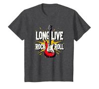 Long Live Rock & Roll - Chitarra iconica per Gli Amanti della Musica Maglietta, Bambini, Grigio Scuro, 3 Anni