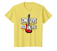 Long Live Rock & Roll - Chitarra iconica per Gli Amanti della Musica Maglietta, Bambini, Limone, 3 Anni