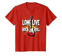 Long Live Rock & Roll - Chitarra iconica per Gli Amanti della Musica Maglietta, Bambini, Rosso, 3 Anni