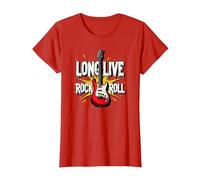 Long Live Rock & Roll - Chitarra iconica per Gli Amanti della Musica Maglietta, Donna, Rosso, M
